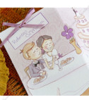 <p>Приглашение на свадьбу, складывается на три части. В качестве аксессуара используется фиолетовая ленточка. &nbsp;(Количество ограничено)</p>