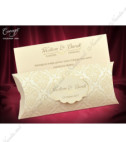 <p>Приглашение на свадьбу в форме коробочки с рельефным декором, сделанной из кремового перламутрового картона. Текст печатается на кремовом перламутровом картоне. На коробочку прикрепляется этикетка с именами жениха и невесты, и датой свадьбы.</p>