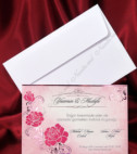 <p>Приглашение на свадьбу, сделанное из дизайнерского картона в розовом цвете. В стоимость включен белый конверт.</p>