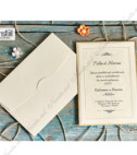 <p>Классическое свадебное приглашение состоящее из бежевого картона с классическим орнаментом на заднем плане и рельефными краями. В середине вкладыша печатается текст приглашения. В стоимость приглашения входит бежевый конверт.</p>