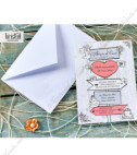 <p>Оригинальное свадебное приглашение со стилизованным принтом романтического индикатора, таблички которого предназначены для печати наиболее важных дат события. Цена приглашения включает белый конверт.</p>