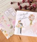 <p>Красивое свадебное приглашение, в трендах благодаря декору с цветами и листьев из акварели. Предлагаемый конверт не включен в цену приглашения. Цена не включает конверт, но конверт может быть приобретен отдельно.</p>